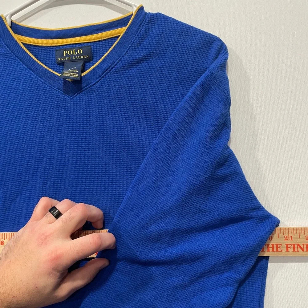 Polo Ralph‎ Lauren Men's Blue Waffle Knit V-Neck Long Sleeve Shirt Size L